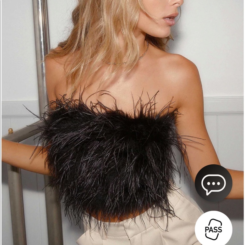 The Night Is Ours Feather Crop Top - Black